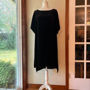 Eileen Fisher Silk Blend Velvet High Low Shift Dress Boat Neck Short Sleeve XL